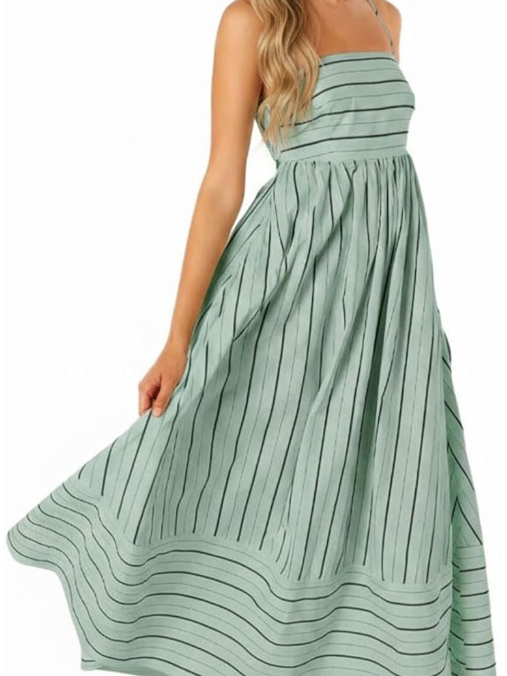 Women's Striped Back Smocked Maxi Dress  Spaghetti Strap Cut Out